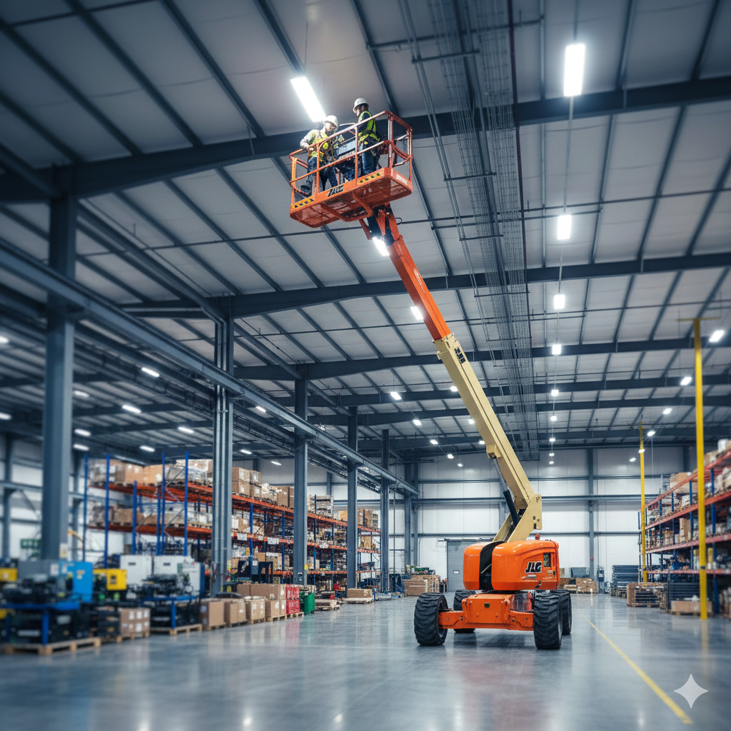 High-rise façade work with boom lift in Chennai
