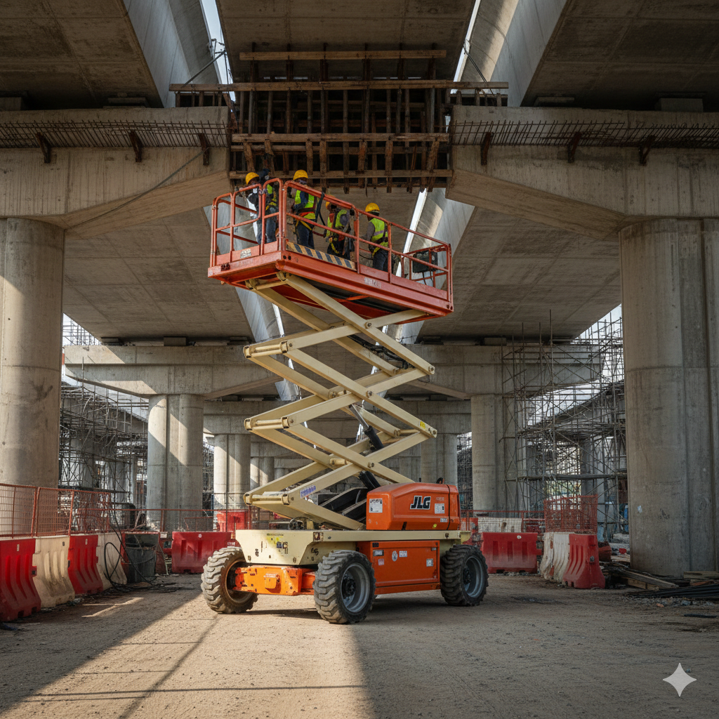 Scissor lift in warehouse