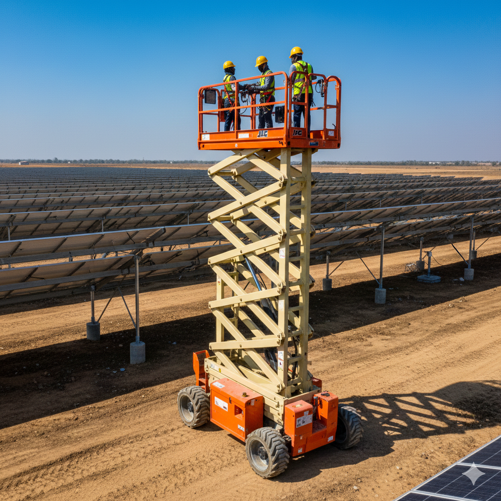 Scissor lift working inside a warehouse in Chennai