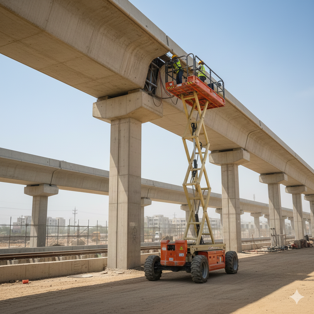 Boom and scissor lifts at work